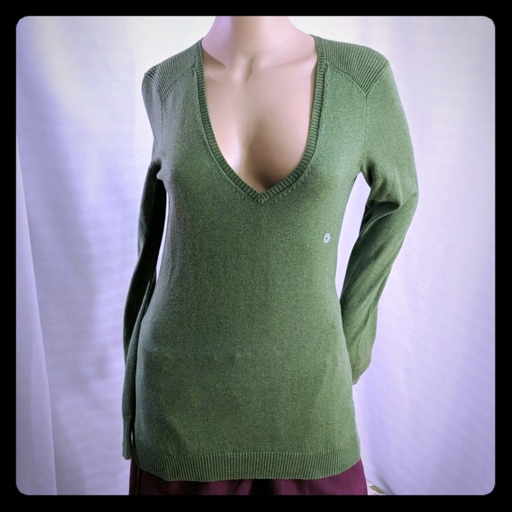 Eddie Bauer cotton cashmere v-neck sweater green S